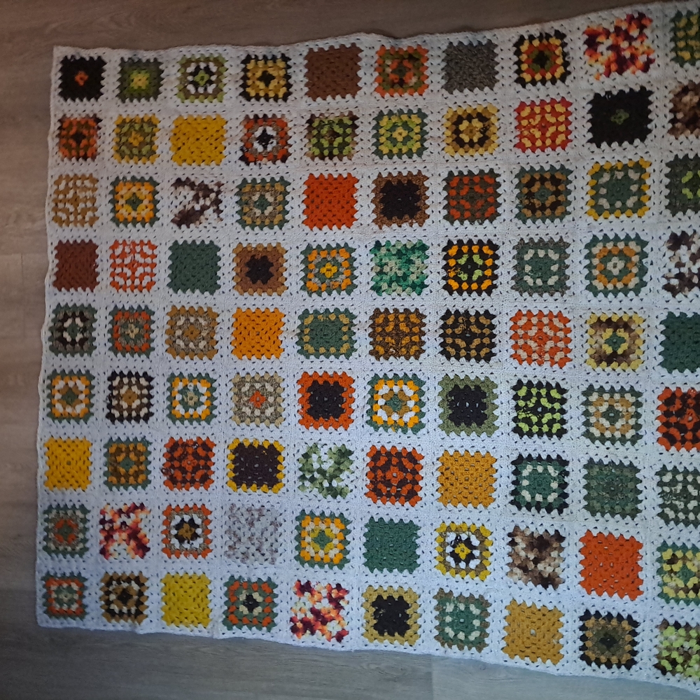 Vintage Colorful Handmade Granny Square Blanket